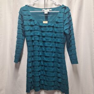 [NWT] MAX STUDIO Womens Bodycon Teal Ruffle 3/4 Sleeve Dress | Size: M